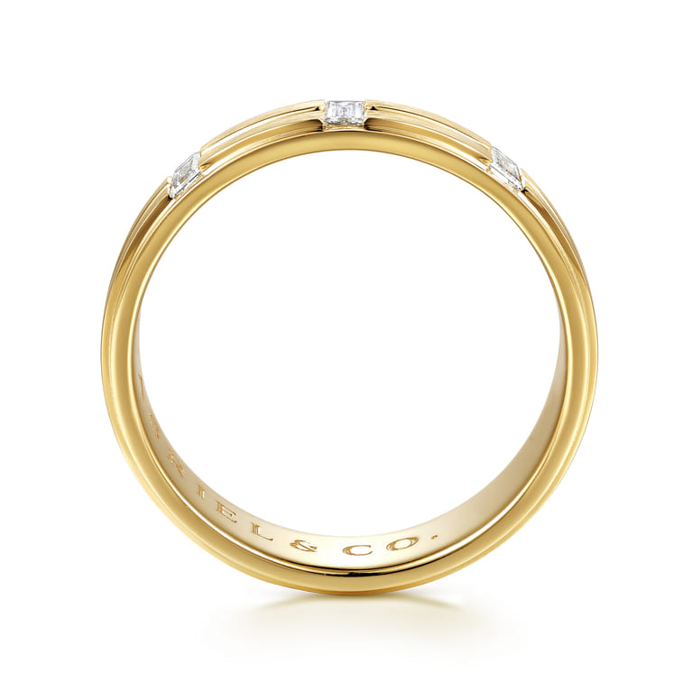 14K Yellow Gold Diamond Men's Ring in Horizontal Brush Finish - 0.3 ct - Shot 2