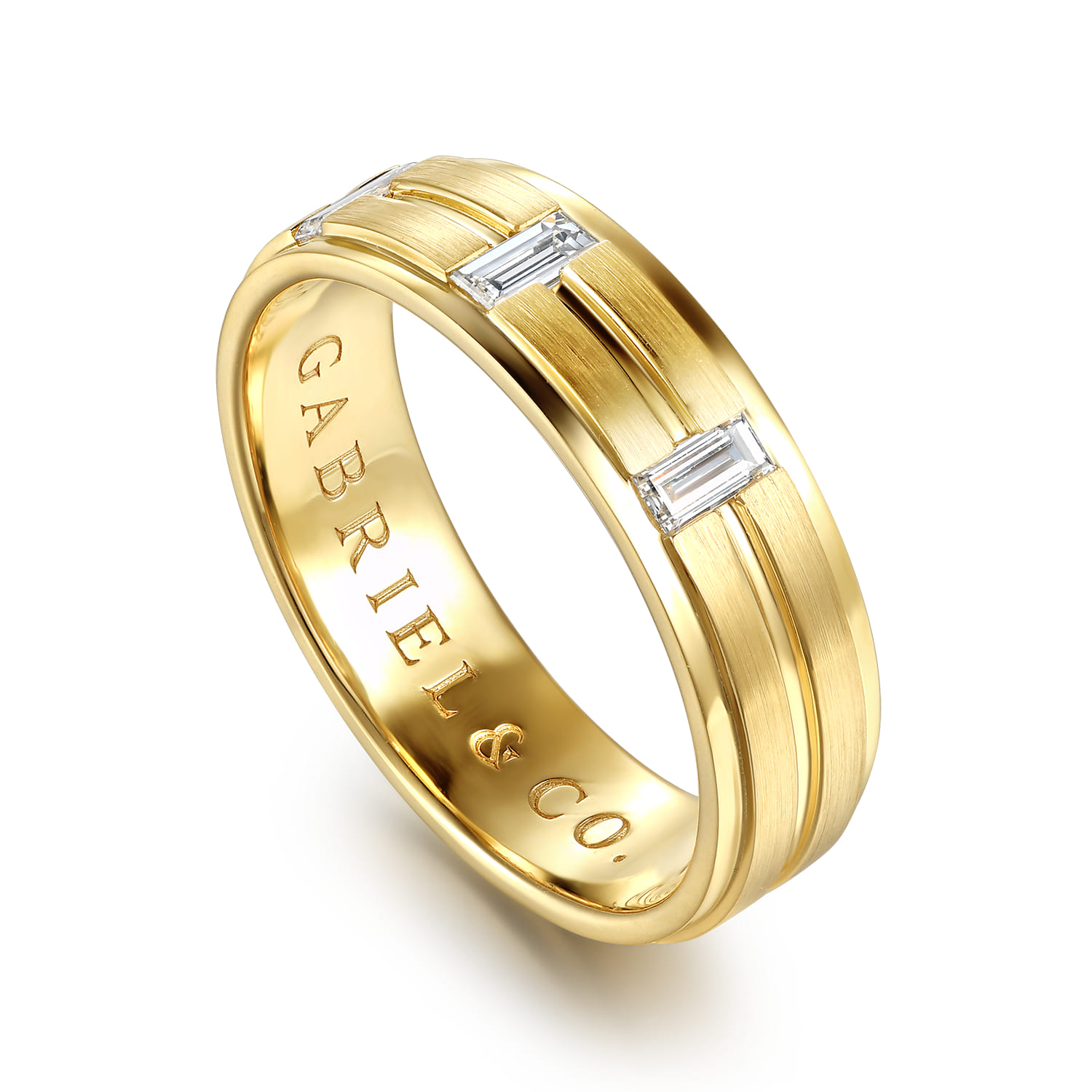 14K Yellow Gold Diamond Men's Ring in Horizontal Brush Finish - 0.3 ct - Shot 3