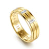 14K Yellow Gold Diamond Men's Ring in Horizontal Brush Finish - 0.3 ct