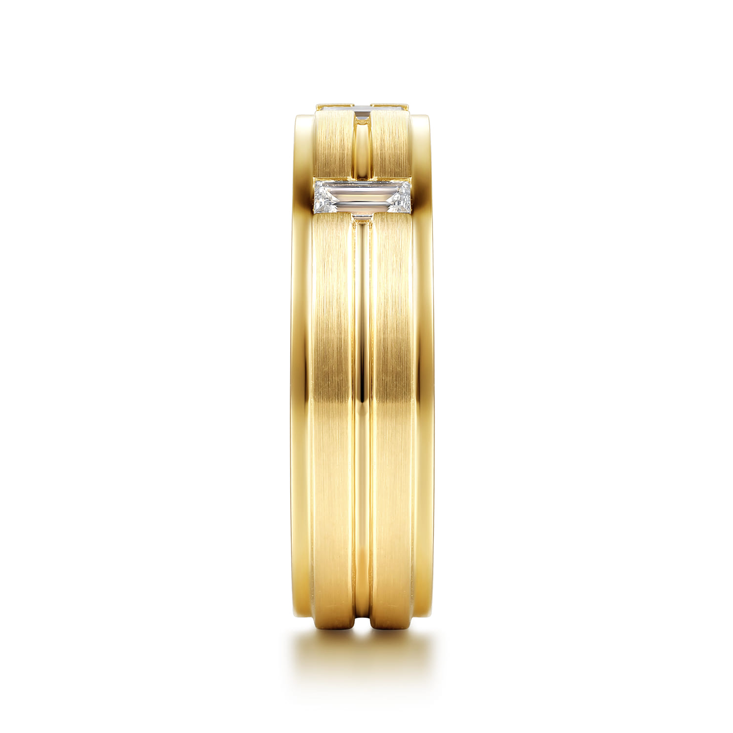 14K Yellow Gold Diamond Men's Ring in Horizontal Brush Finish - 0.3 ct - Shot 4