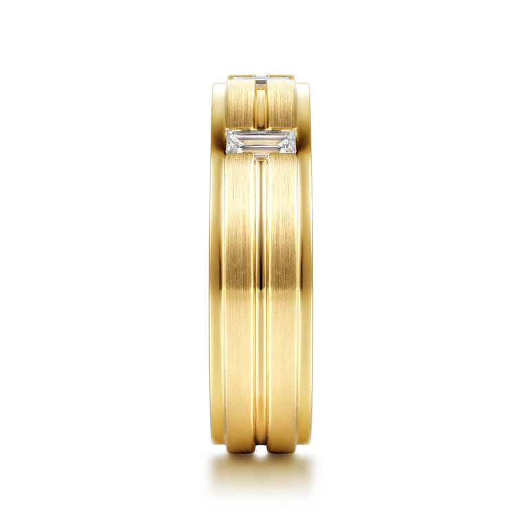 14K Yellow Gold Diamond Men's Ring in Horizontal Brush Finish - 0.3 ct - Shot 4
