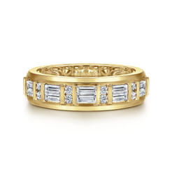 14K Yellow Gold Diamond Men's Wedding Ring in High Polish Finish