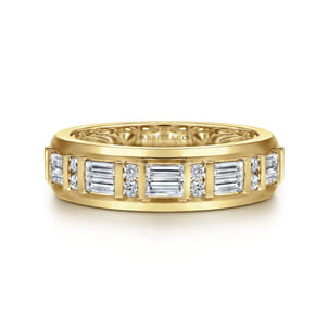 14K Yellow Gold Diamond Men's Wedding Ring in High Polish Finish