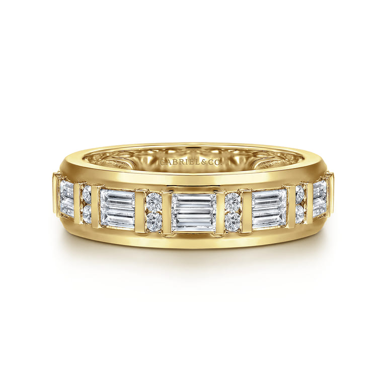 14K Yellow Gold Diamond Men's Wedding Ring in High Polish Finish - 0.9 ct - Shot 1