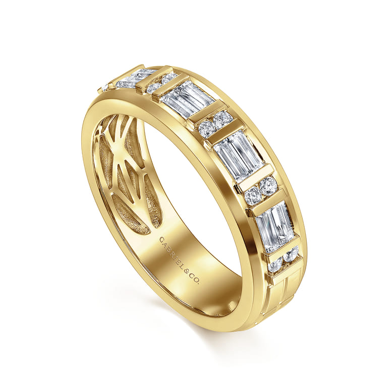 14K Yellow Gold Diamond Men's Wedding Ring in High Polish Finish - 0.9 ct - Shot 3