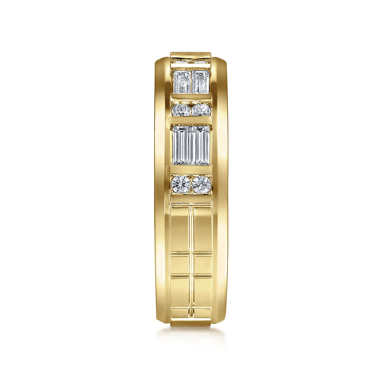 14K Yellow Gold Diamond Men's Wedding Ring in High Polish Finish