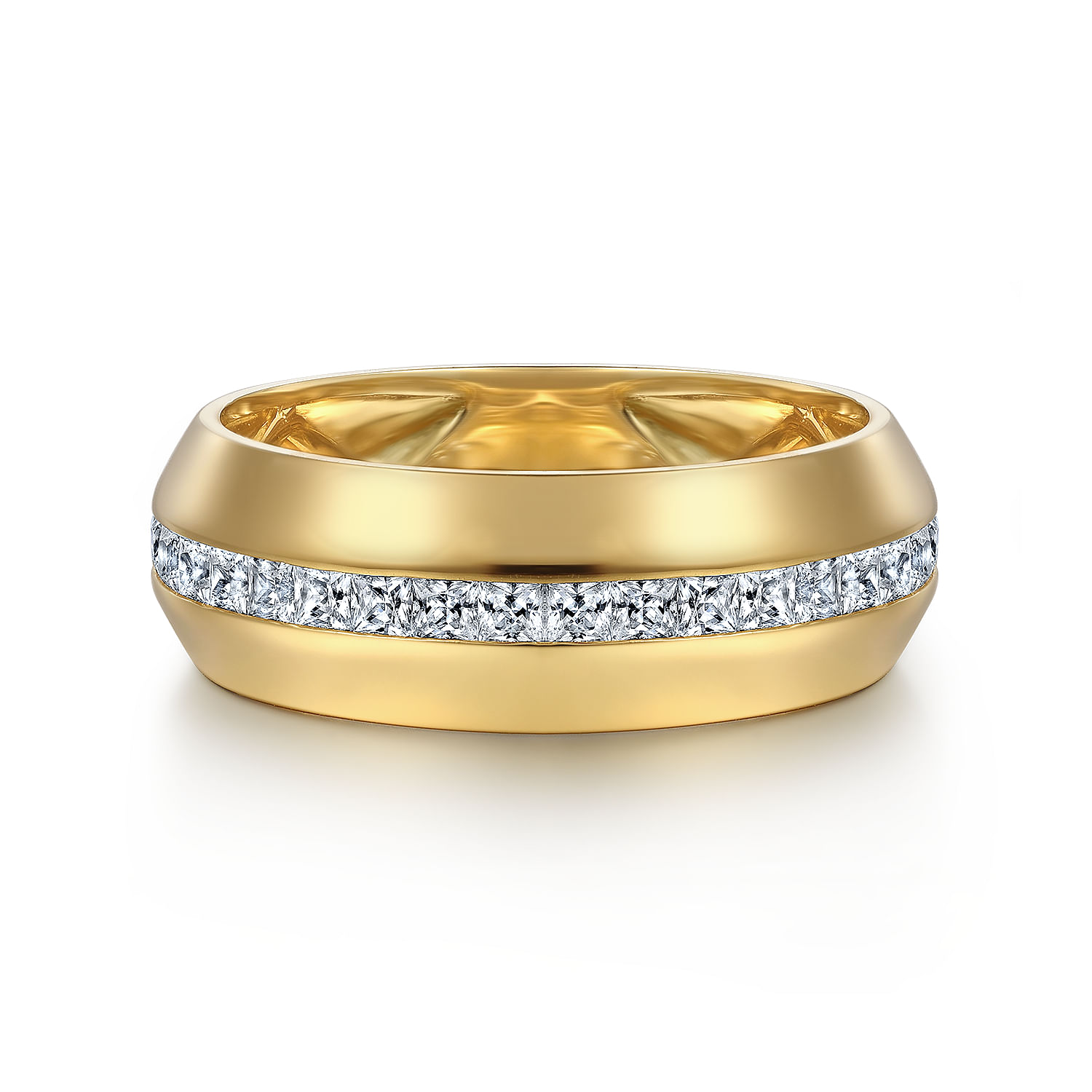 14K Yellow Gold Diamond Men's Wedding Ring in High Polish Finish