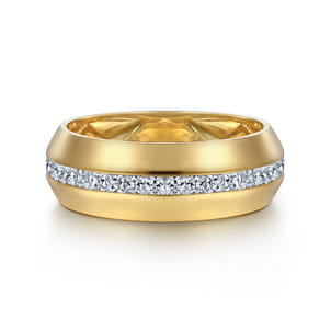 14K Yellow Gold Diamond Men's Wedding Ring in High Polish Finish