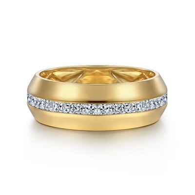 14K Yellow Gold Diamond Men's Wedding Ring in High Polish Finish