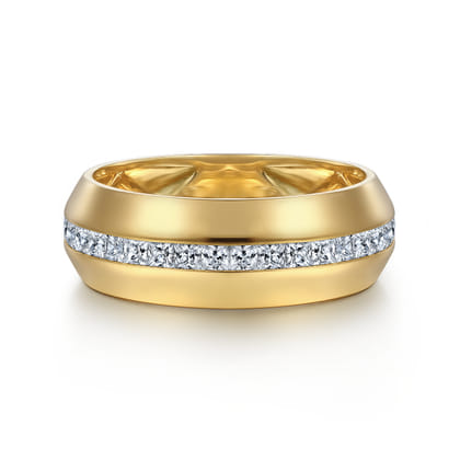 14K Yellow Gold Diamond Men's Wedding Ring in High Polish Finish