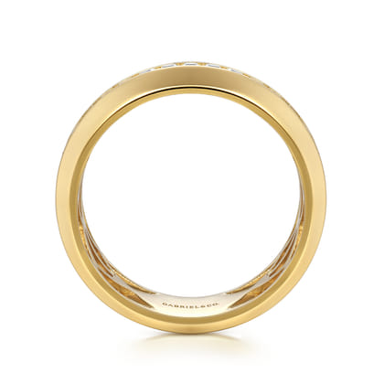 14K Yellow Gold Diamond Men's Wedding Ring in High Polish Finish