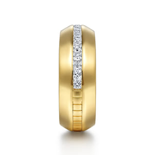 14K Yellow Gold Diamond Men's Wedding Ring in High Polish Finish