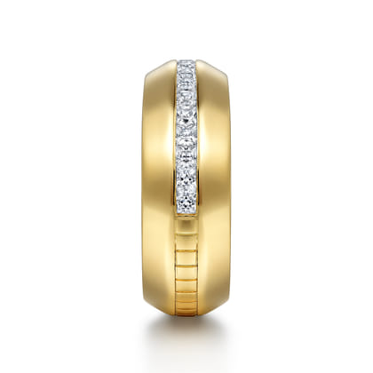 14K Yellow Gold Diamond Men's Wedding Ring in High Polish Finish
