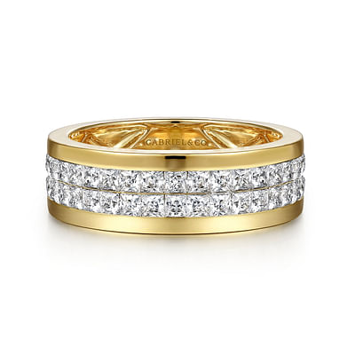 14K Yellow Gold Diamond Men's Wedding Ring in High Polished Finish