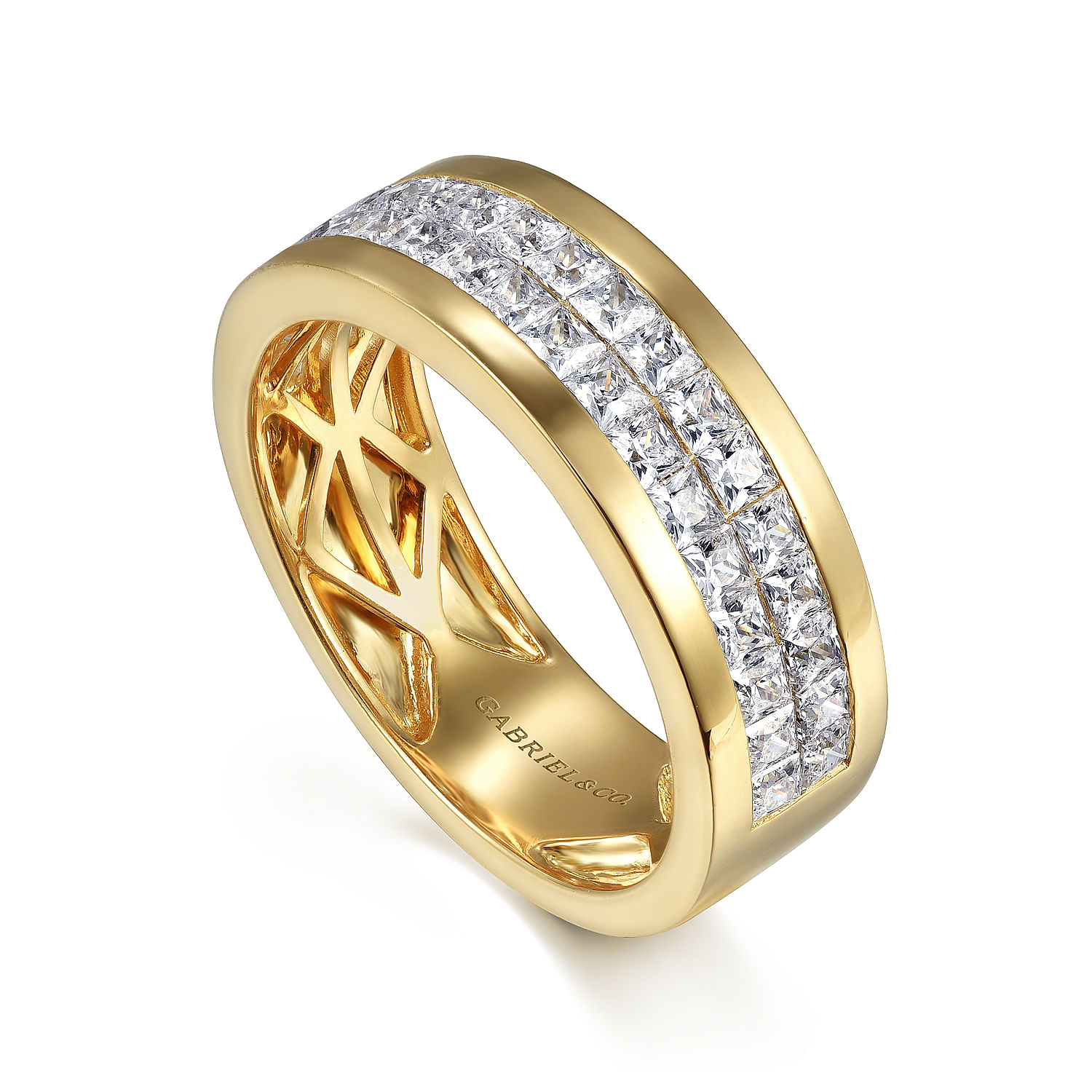 14K Yellow Gold Diamond Men's Wedding Ring in High Polished Finish - 2 ct - Shot 3