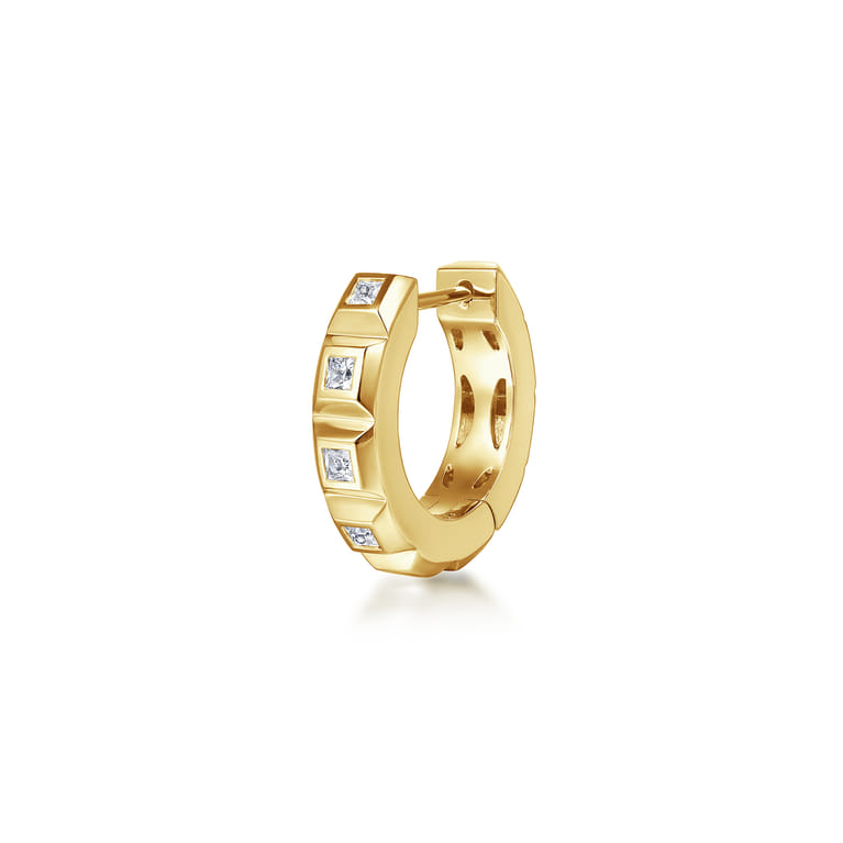 14K Yellow Gold Diamond Mens Angular Cuts Single Huggie Earring - 0.14 ct - Shot 1