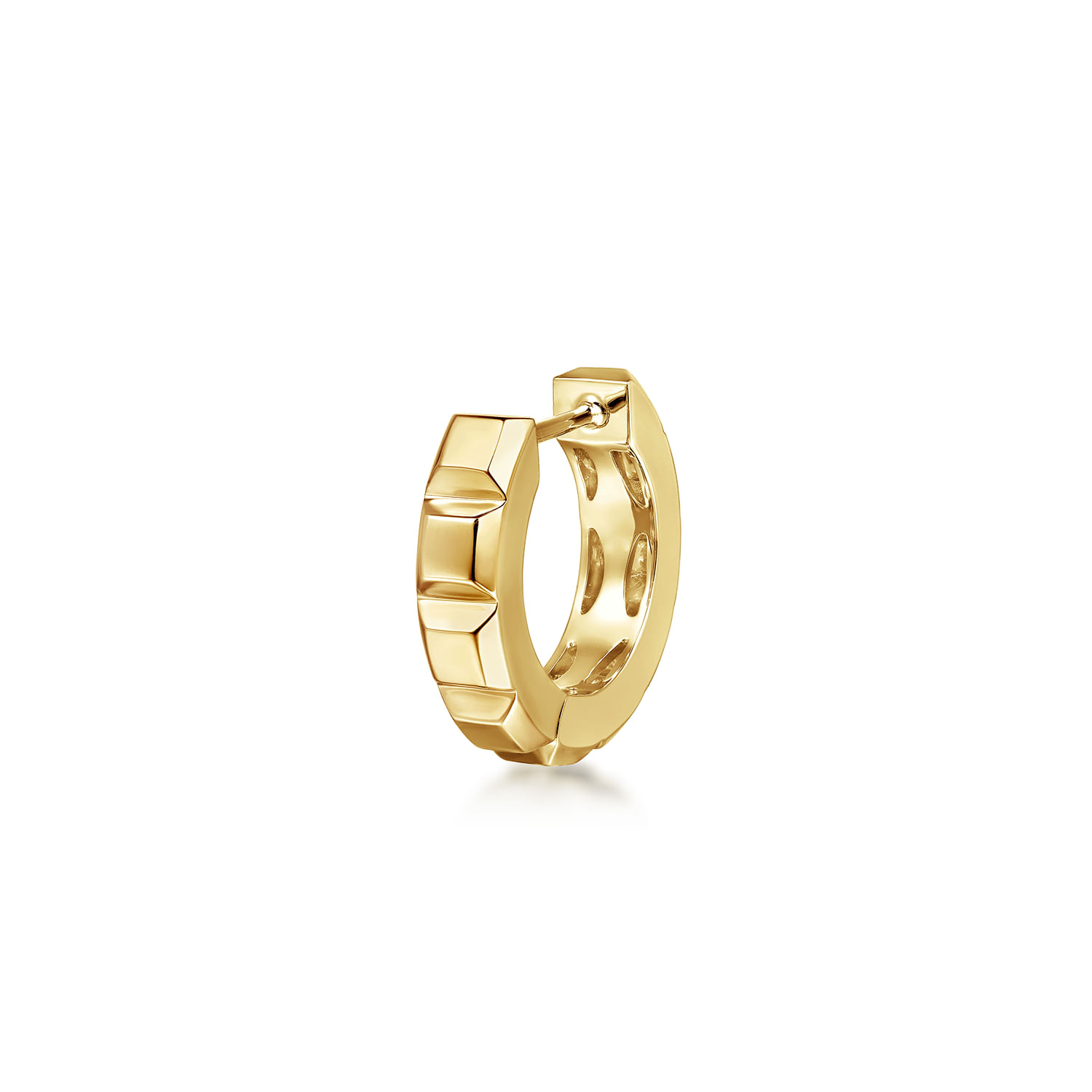 14K Yellow Gold Diamond Mens Angular Cuts Single Huggie Earring