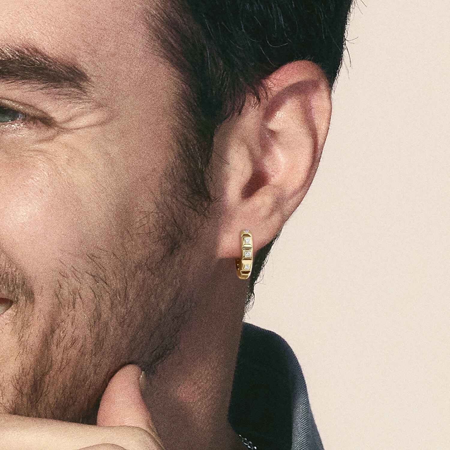 Diamond Huggie Hoop 14k Gold Mens Hoop Earrings 14K Yellow Gold