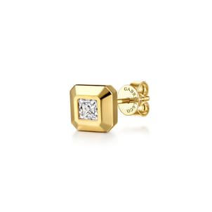 14K Yellow Gold Diamond Mens Angular Cuts Single Stud Earring