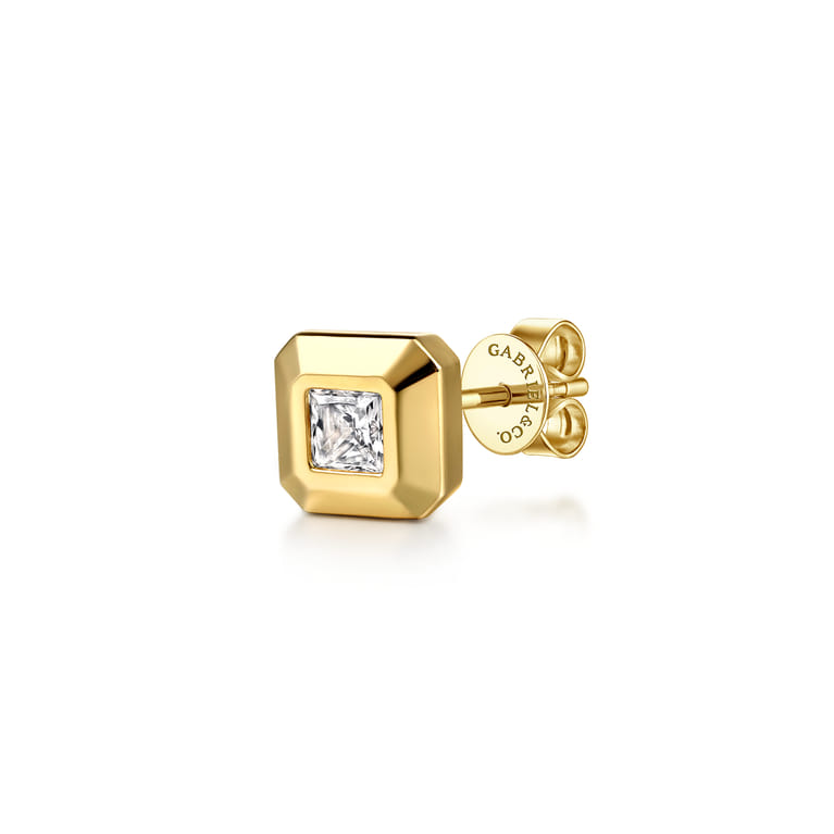 14K Yellow Gold Diamond Mens Angular Cuts Single Stud Earring - 0.14 ct - Shot 1