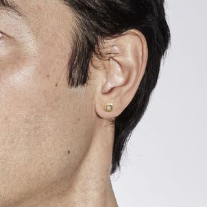 14K Yellow Gold Diamond Mens Angular Cuts Single Stud Earring