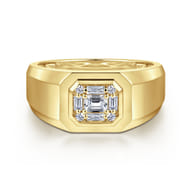 14K Yellow Gold Diamond Mens Engagement Ring in High Polish Finish