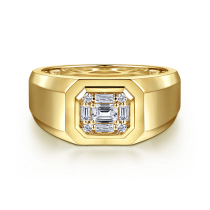 14K Yellow Gold Diamond Mens Engagement Ring in High Polish Finish