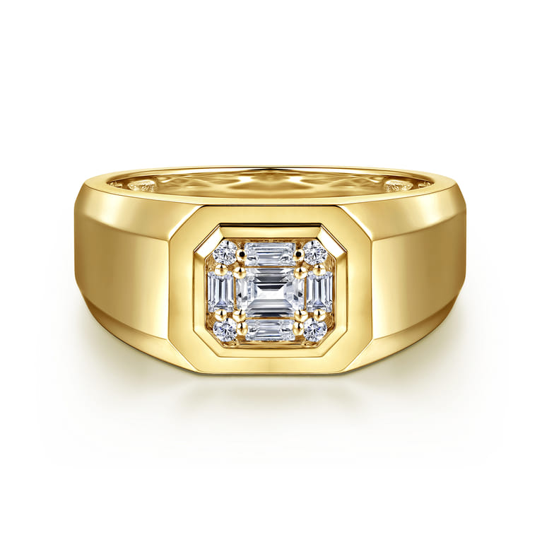 14K Yellow Gold Diamond Mens Engagement Ring in High Polish Finish - 0.45 ct - Shot 1