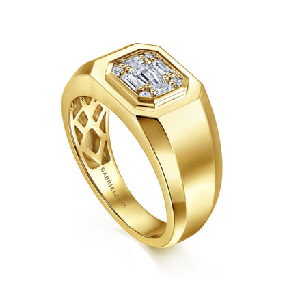14K Yellow Gold Diamond Mens Engagement Ring in High Polish Finish