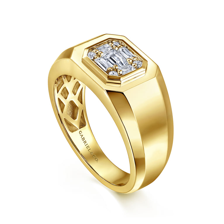14K Yellow Gold Diamond Mens Engagement Ring in High Polish Finish - 0.45 ct - Shot 3