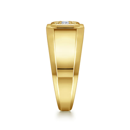 14K Yellow Gold Diamond Mens Engagement Ring in High Polish Finish
