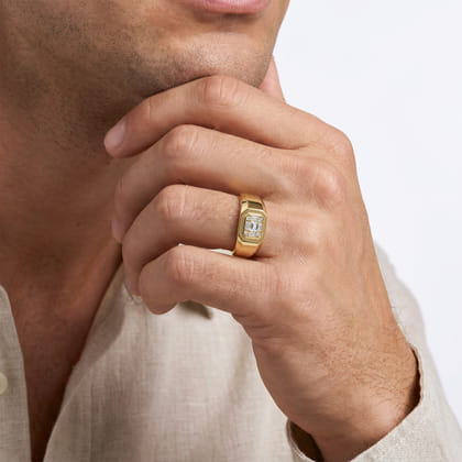 14K Yellow Gold Diamond Mens Engagement Ring in High Polish Finish