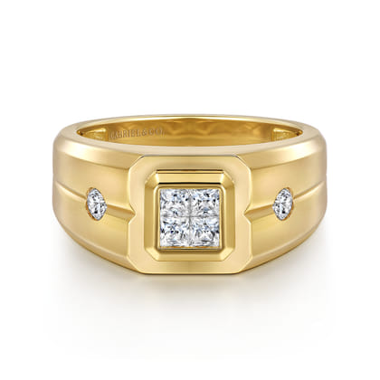 14K Yellow Gold Diamond Mens Engagement Ring in High Polish Finish