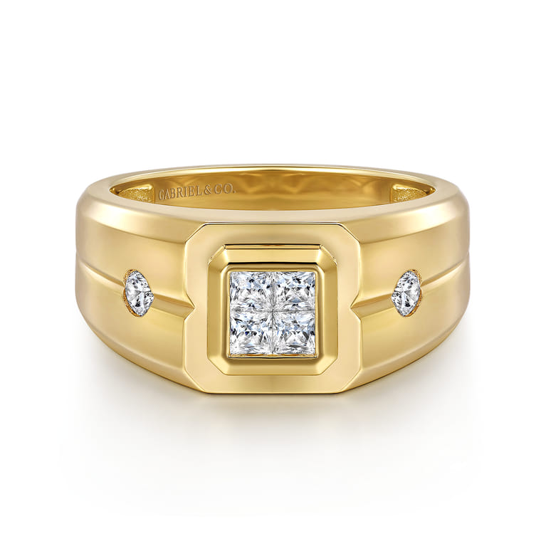 14K Yellow Gold Diamond Mens Engagement Ring in High Polish Finish - 0.5 ct - Shot 1