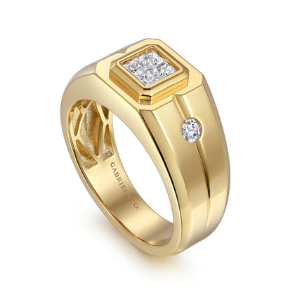 14K Yellow Gold Diamond Mens Engagement Ring in High Polish Finish