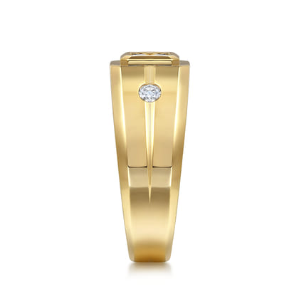 14K Yellow Gold Diamond Mens Engagement Ring in High Polish Finish