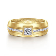 14K Yellow Gold Diamond Mens Engagement Ring in High Polished Finish