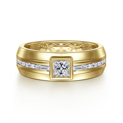 14K Yellow Gold Diamond Mens Engagement Ring in High Polished Finish