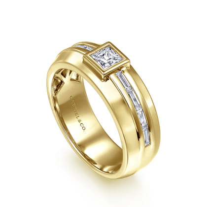 14K Yellow Gold Diamond Mens Engagement Ring in High Polished Finish