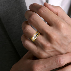 14K Yellow Gold Diamond Mens Engagement Ring in High Polished Finish