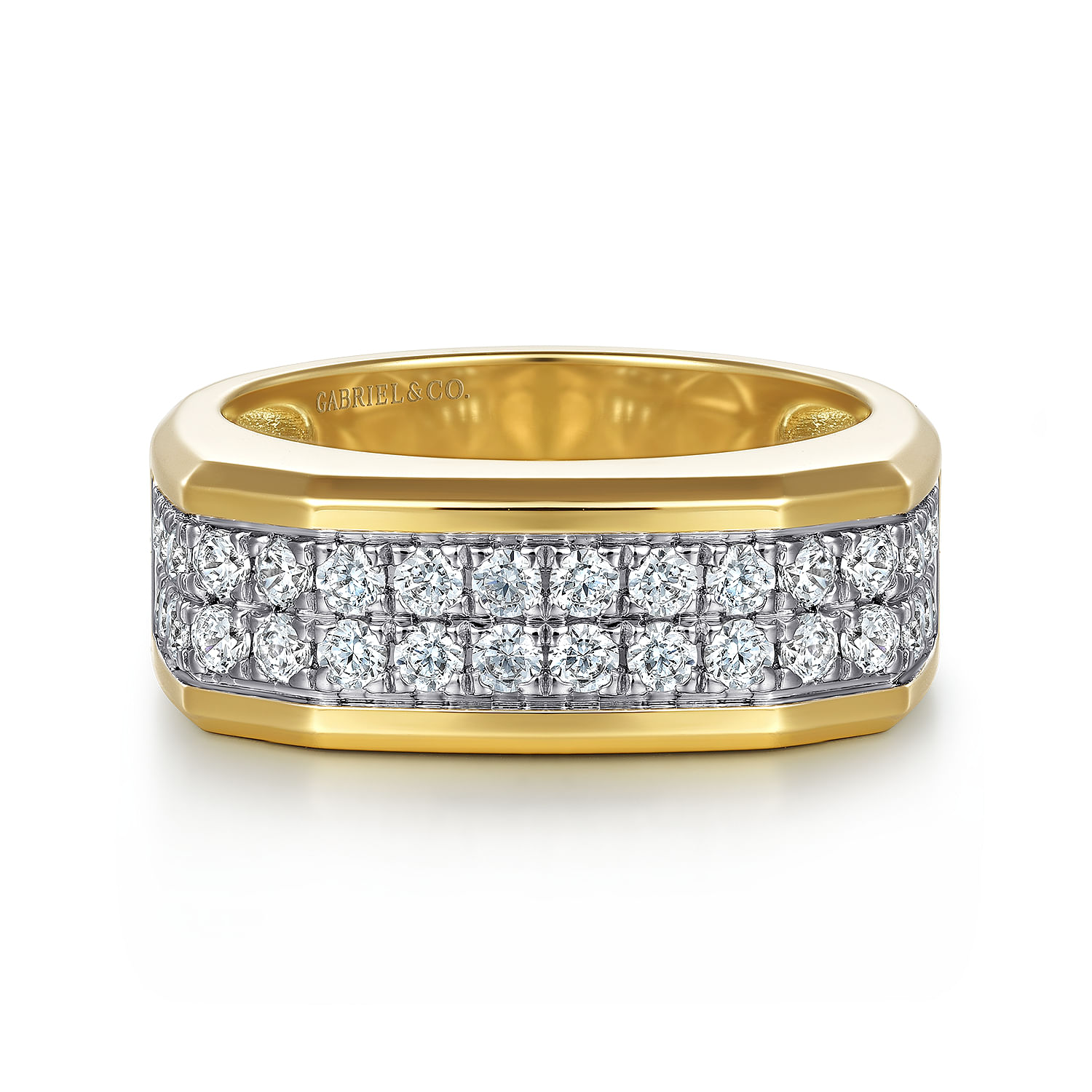 14K Yellow Gold Diamond Mens Ring in High Polish Finish