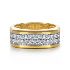 14K Yellow Gold Diamond Mens Ring in High Polish Finish
