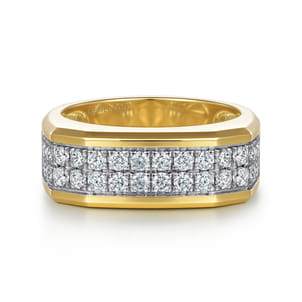 14K Yellow Gold Diamond Mens Ring in High Polish Finish