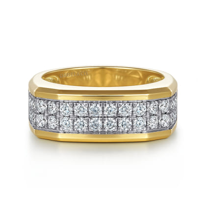 14K Yellow Gold Diamond Mens Ring in High Polish Finish