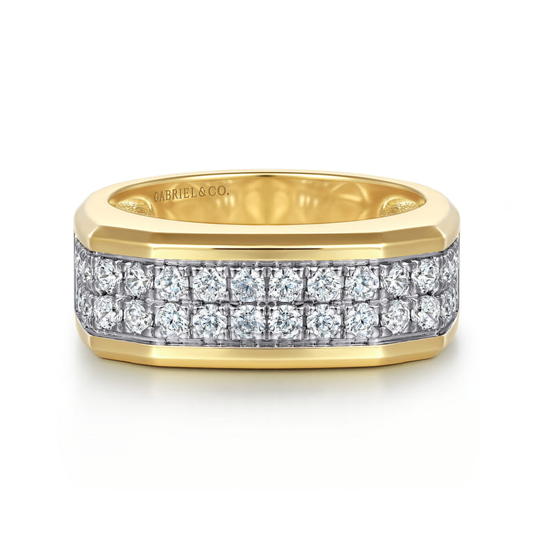 14K Yellow Gold Diamond Mens Ring in High Polish Finish - 1.1 ct - Shot 1
