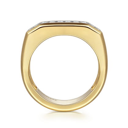 14K Yellow Gold Diamond Mens Ring in High Polish Finish