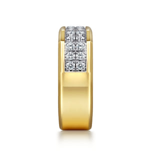 14K Yellow Gold Diamond Mens Ring in High Polish Finish