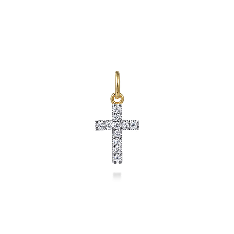 14K Yellow Gold Diamond Mini Cross Pendant - 0.33 ct - Shot 1