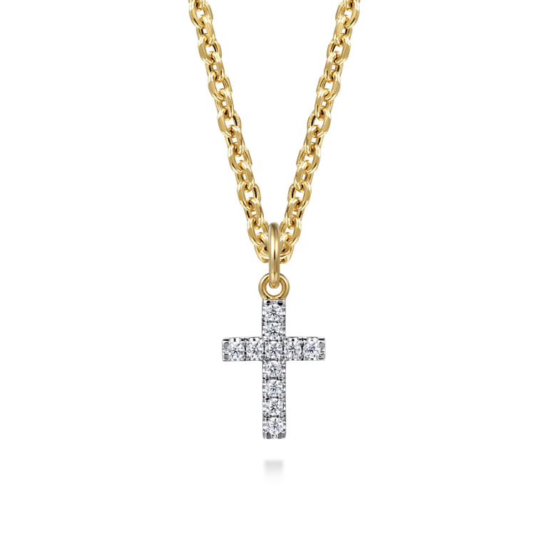 14K Yellow Gold Diamond Mini Cross Pendant - 0.33 ct - Shot 3