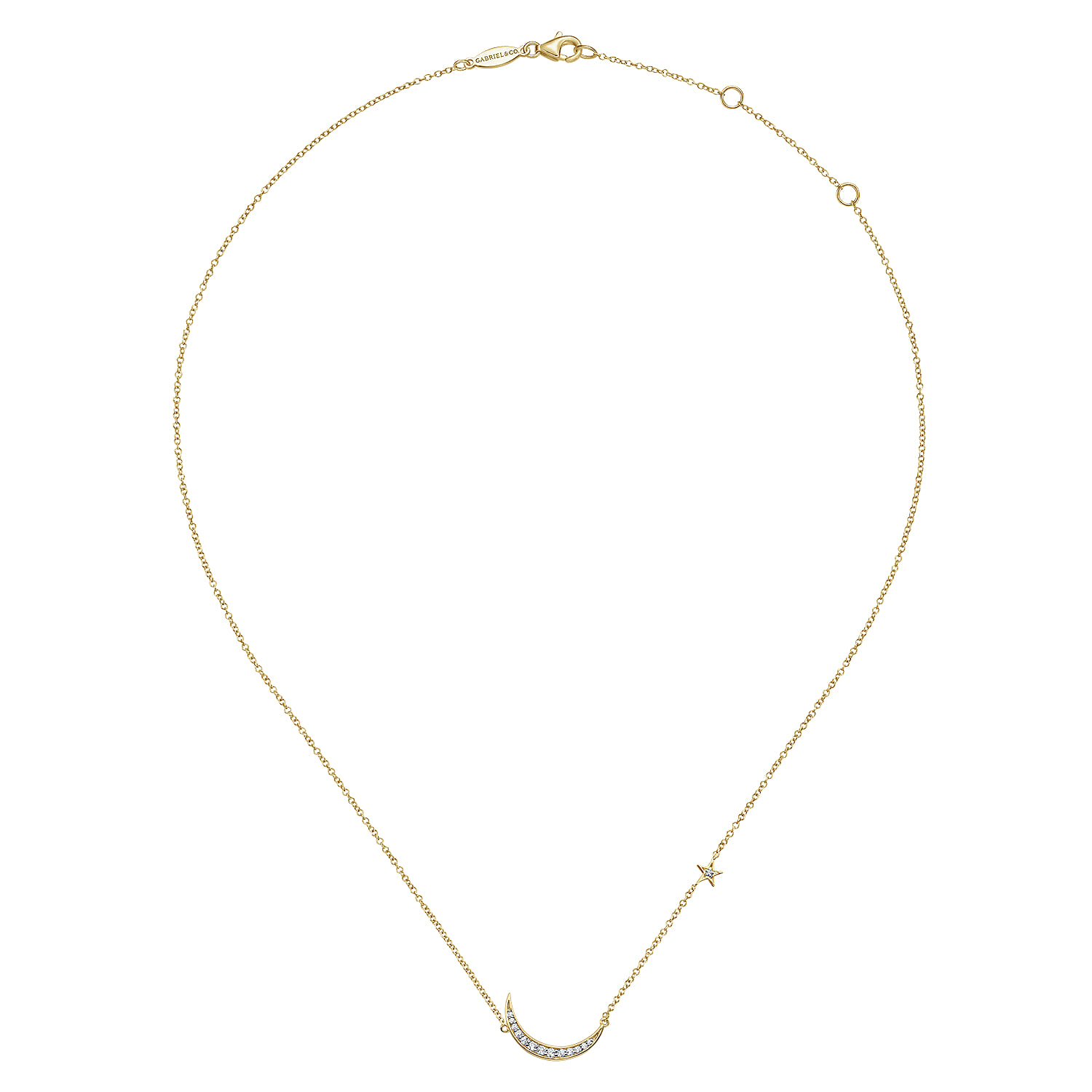 14K Yellow Gold Diamond Moon Pendant Necklace